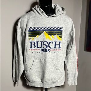 Busch Beer VINTAGE Brewed in USA Large Gray Hoodie Sweatshirt